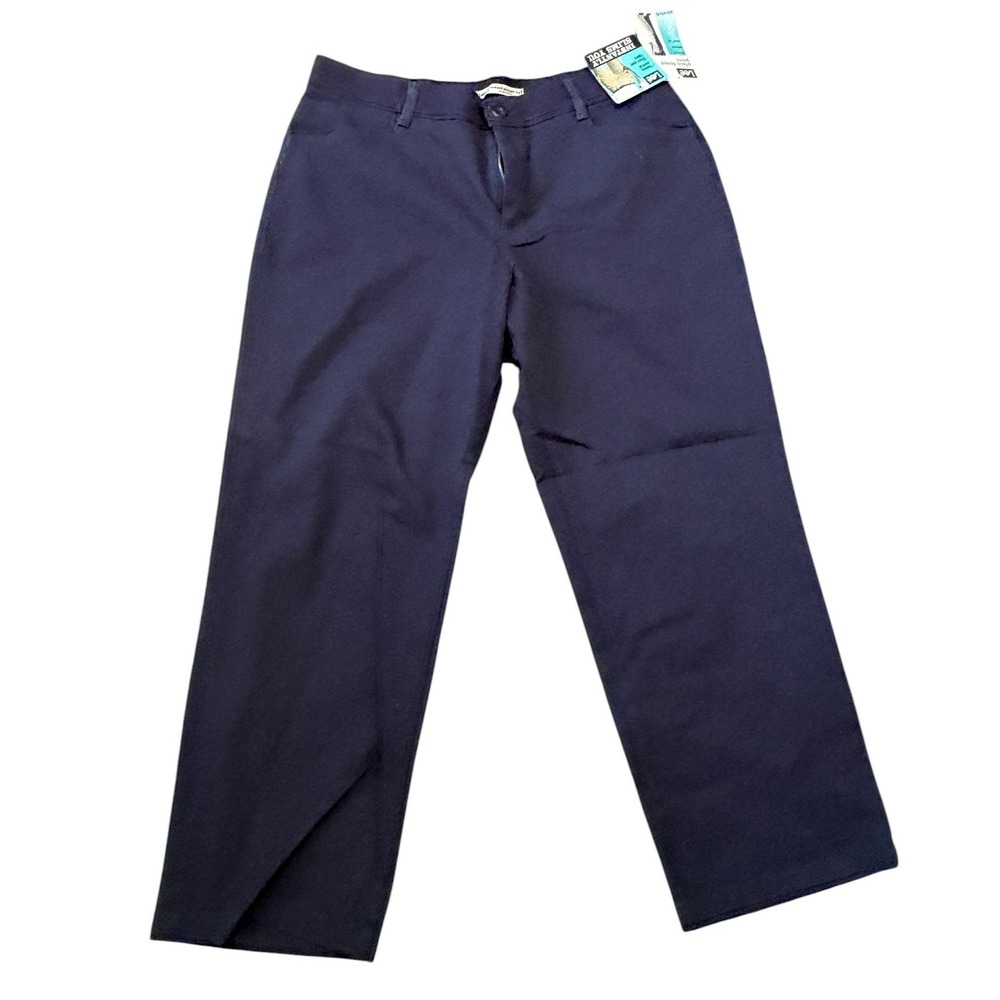 Lee Relaxed Straight Leg Pants Women 14 Petite Navy Blue Tummy Control Workwear